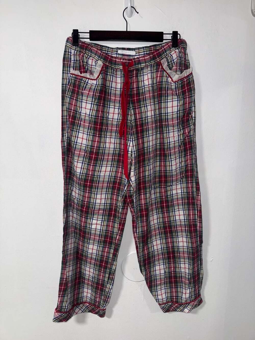 Victoria's Secret Christmas Red Plaid Metallic Pajama Lounge Pants with Pockets